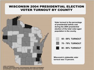 Voter turnout for election 2004 by county