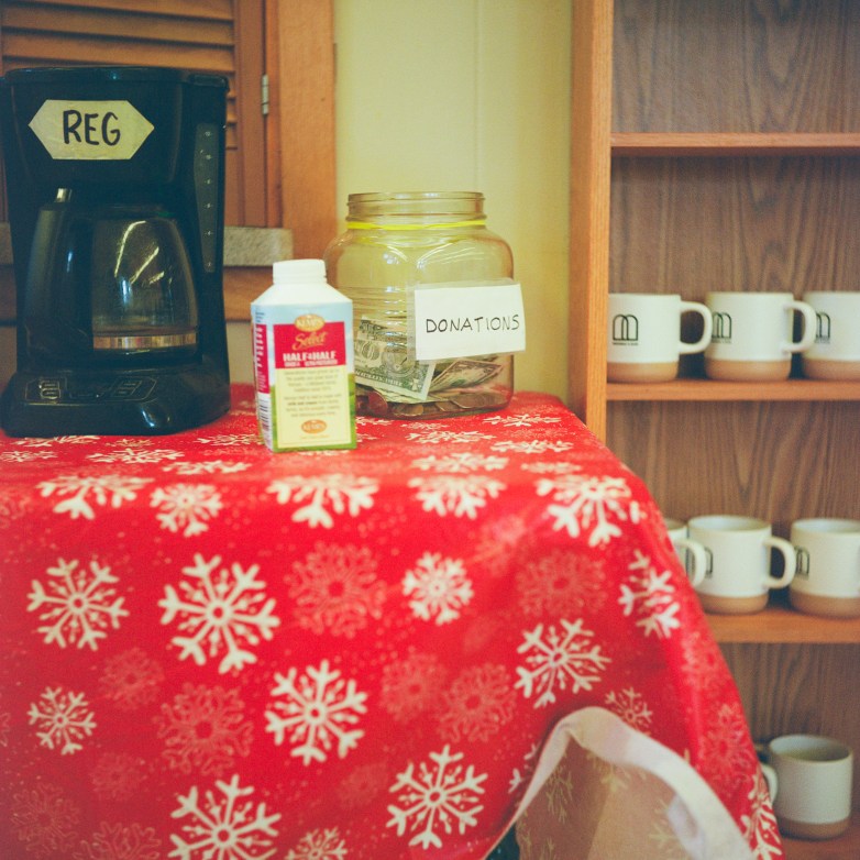 A coffee maker labeled