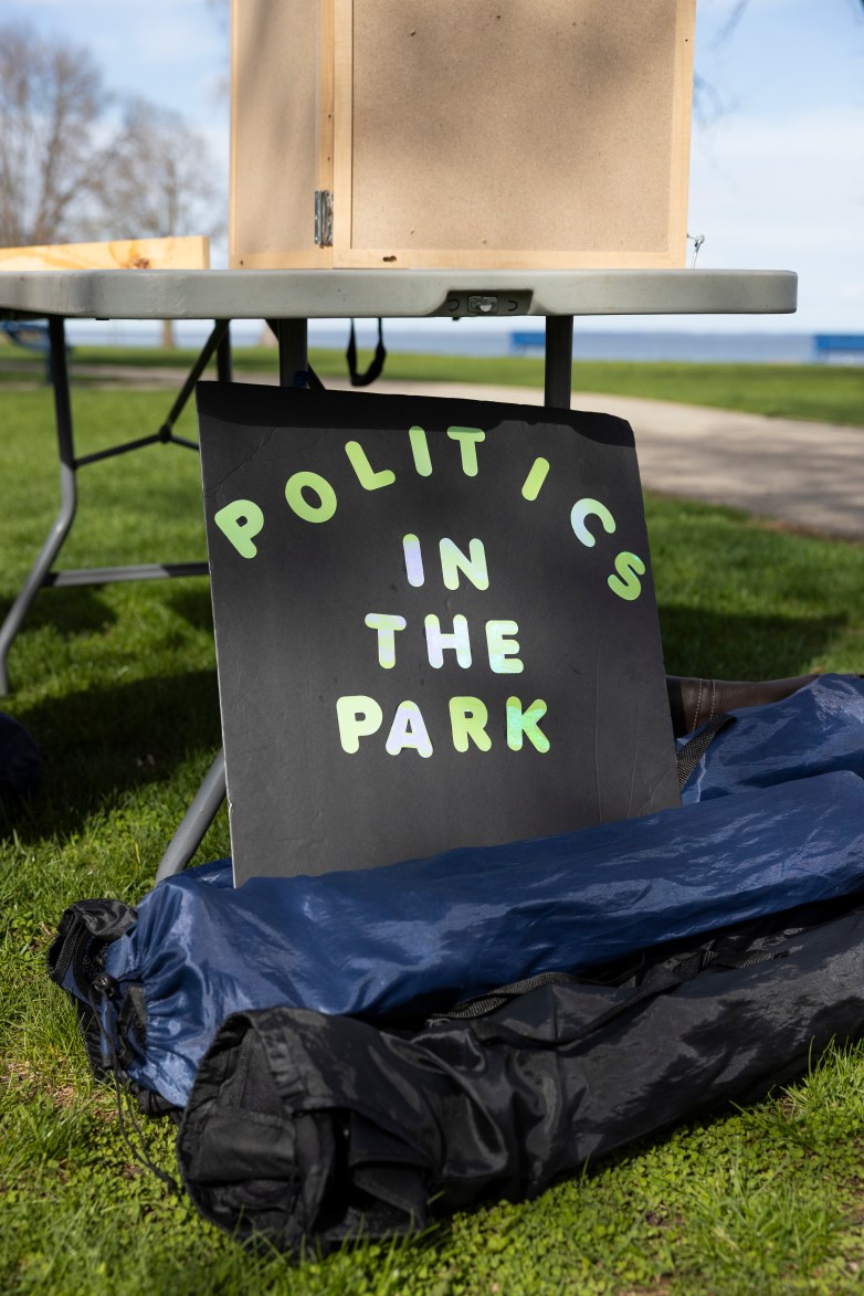 A sign reading 